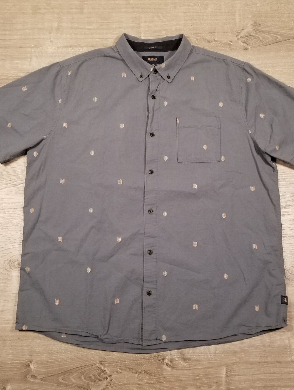 Roark Paloma Scholar Journey Shirt Mens XL Short Sleeve Button Up Gray Casual